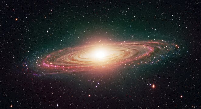 Spiral galaxy in deep space with bright central core and stars