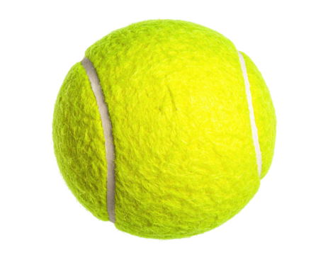 Close-up of a yellow, fuzzy sphere with white seams, isolated on black