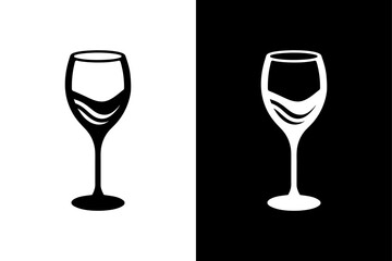 Minimal Wine Glass Symbol in Black and White.