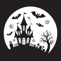 Black and White Halloween Night Scene with Bare Tree