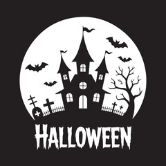 Black and White Halloween Night Scene with Bare Tree