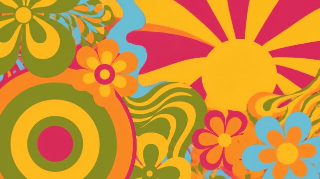 Colorful Retro Flower Power Pattern Motion Graphic Background