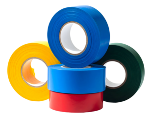 Electrical tape rolls isolated on transparent background, colorful tape for electric