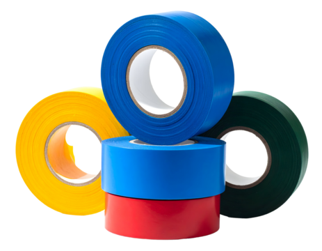 Electrical tape rolls isolated on transparent background, colorful tape for electric