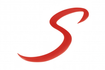 Red paint brush stroke forming letter s in elegant cursive, abstract liquid texture swirl, transparent background