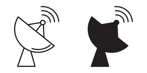 Satellite dish vector icon. in black and white isolated on white background.
