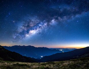 Night sky panorama over mountains (2)