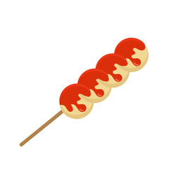Delicious fish balls on a skewer, drizzled with a vibrant red sauce, perfect for a quick and tasty snack