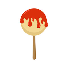 Sweet fish balls dipped in vibrant red syrup, a delightful and artistic confectionery treat