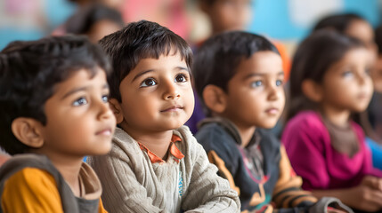 A group of children sitting in a classroom, learning social skills through interaction.