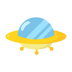 Fototapeta premium Vector illustration of a cute cartoon UFO, a classic alien spacecraft for exploring outer space and beyond