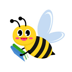 A bright and cute bee, joyfully carrying a stack of colorful books, representing education and knowledge. This charming cartoon character is perfect for learning and literacy themes