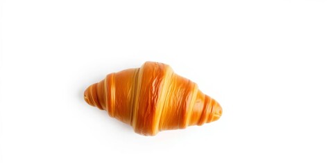 Golden-brown flaky croissant isolated on white,   detail,  pastry