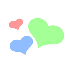 A vibrant collection of three colorful heart symbols, rendered in a simple graphic style, perfect for conveying love, affection, and emotional connection in various design projects