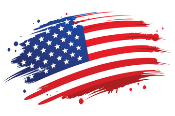 Artistic Brushstroke United States Flag Patriotic Symbol with Blue, White, and Red Elements