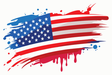 Artistic United States Flag Illustration with Splatters and Dripping Paint, Isolated on White Background