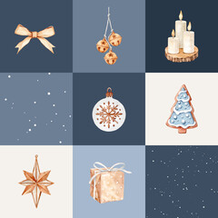 Watercolor Christmas Checkered Seamless Pattern