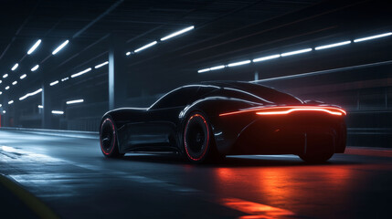 Electric sports car glowing on night highway