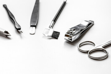 set of metallic manicure tools macro