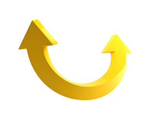 A curved, golden arrow pointing upward on a black background