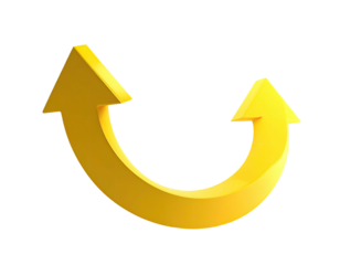 A curved, golden arrow pointing upward on a black background