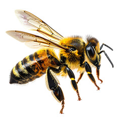 A stunning bee is flying, isolated on transparent background