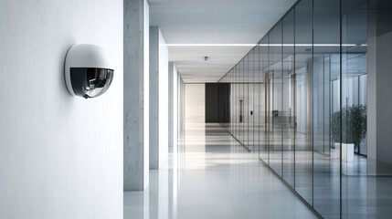 Modern design CCTV in minimal glass corridor