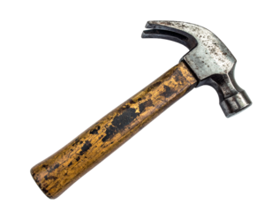 Old Rusty Hammer with Handle Isolated on White Background
