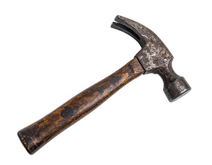 Old Rusty Hammer with Handle Isolated on White Background