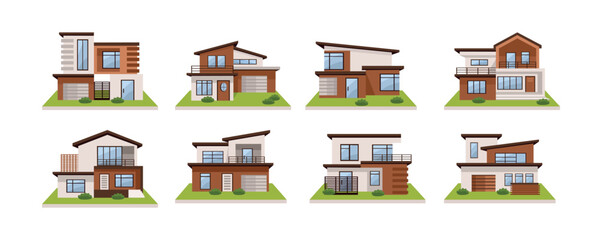 Set house illustration. 3D modern house. House concept. Minimalist Modern Home Architecture. Modern Residential Architecture Design