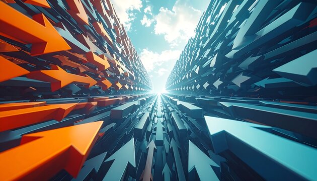 Perspective arrows tunnel, vibrant colors