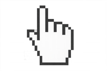 Pixelated pointing hand cursor icon for clicking, linking, or selecting on digital interfaces