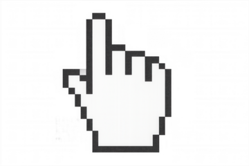 Pixelated pointing hand cursor icon for clicking, linking, or selecting on digital interfaces