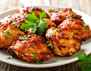 Roasted chicken thighs on a plate