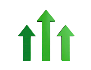 Three upward-pointing green arrows on a black background, signifying growth
