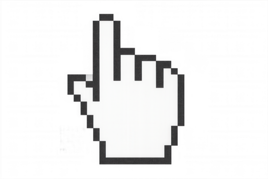 Pixelated pointing hand cursor icon for clicking, linking, or selecting on digital interfaces - Powered by Adobe