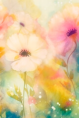 Obraz premium Blurred yellow, green and pink floral background, generative ai