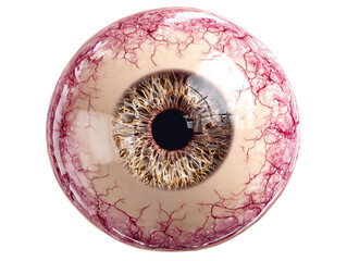 Realistic Eyeball PNG: Eyeball with Red Veins & Dark Brown Iris (No Background)