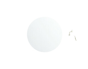 A large, white circle centered in darkness, with a small, organic detail near its edge