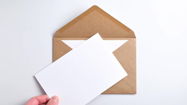 Open brown kraft envelope on white background