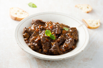 Traditional beef ragout with vegetables