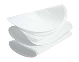 Three overlapping, pristine white sheets, slightly curved with soft lighting
