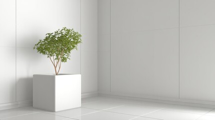 Minimalist interior corner with white cubes and green plants, suitable for home decor inspiration, interior design projects, or modern lifestyle visuals, showcasing understated elegance.