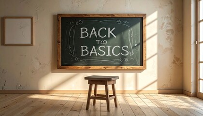Back to Basics Message on Chalkboard with Wooden Frame in a Classroom with Natural Light