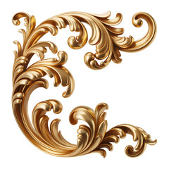 Ornate Gold Scrollwork Decorative Element Isolated on White Background Keywords: gold, ornate, scrollwork, flourish isolated on a transparent background