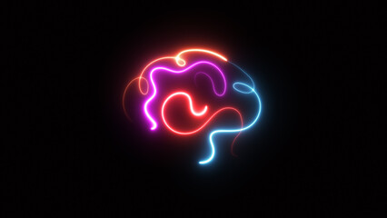 Glowing complicated circuit brain icon isolated on black background