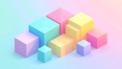 Obraz premium Dynamic Arrangement of Isometric Cubes in Soft Pastel Hues, Modern 3d Abstract