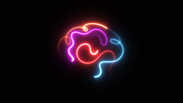 Glowing complicated circuit brain icon isolated on black background
