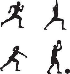 Four Black Silhouettes of People Doing Different Sports Activities.