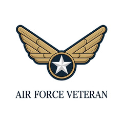 air force veteran logo, elegant winged star, clean light background, aviation service recognition, patriotic badge design, vector graphic